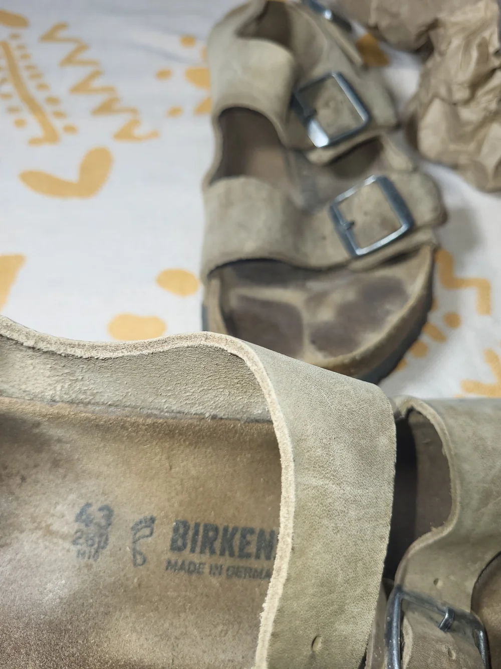 Birkenstock Men's Suede Buckle Sandals in Light Brown